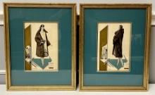 Framed Pair Of Art Deco Styled Fashion Lithographs