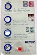 4  Postal Commemorative Society envelopes & Silver medals