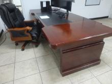 110"X47" WOODEN DESK WITH 60"X17" SIDE WORK/STORAGE TABLE