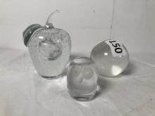 Group of 3 Clear Art Glass Paperweights