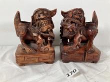 Vintage Carved Wood Foo Dogs