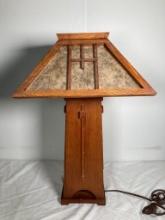 Mission Style Oak Lamp with Micca Shade