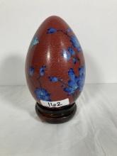 Large Chinese Cloisonne Egg with Lotus and Bird