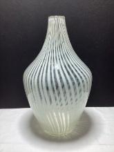 Large Art Glass Hand Blown White Striped Vase