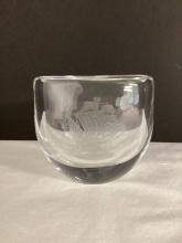 Orrefors Crystal Vase with Etched Ship