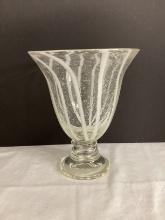Gorgeous Designs Pedestal Art Glass Vase with White Stripes