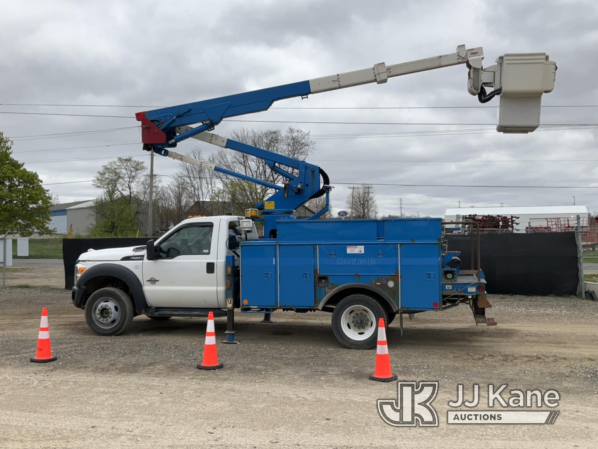 (Charlotte, MI) HiRanger LT38, Articulating & Telescopic Bucket Truck mounted behind cab on 2014 For