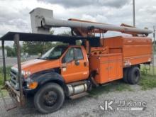 Altec LR760E70, Over-Center Elevator Bucket mounted behind cab on 2013 Ford F750 Chipper Dump Truck 