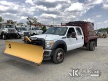 2013 Ford F450 4x4 Crew Cab Flatbed Dump Truck Runs & Moves, Bad Exhaust, Body & Rust Damage, Plow C