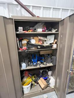 METAL STORAGE CABNIET W/ ASSORTED TOOLS; RETRACHABLE SAFETY HARNESSES; ULTRA WELD TOOLS