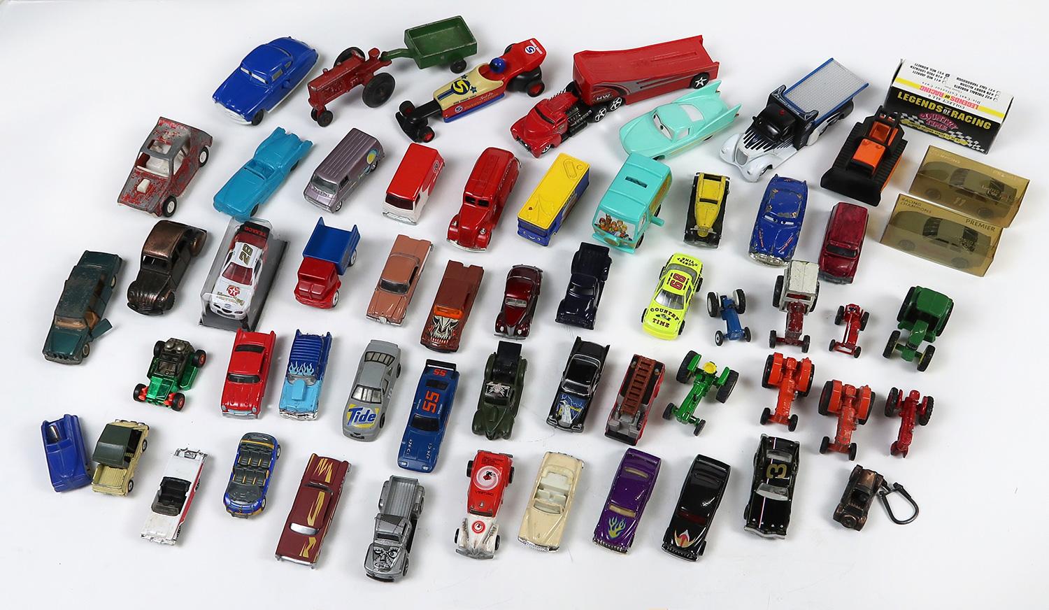 Various Toy Cars (57), Trucks, Tractors & Truck/Trailers, 5" L.