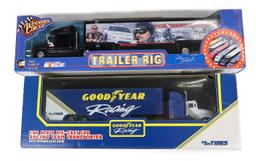 Racing Trailers (2), 1:64 & 1:24 scale, both rigs MIB, 15" L.