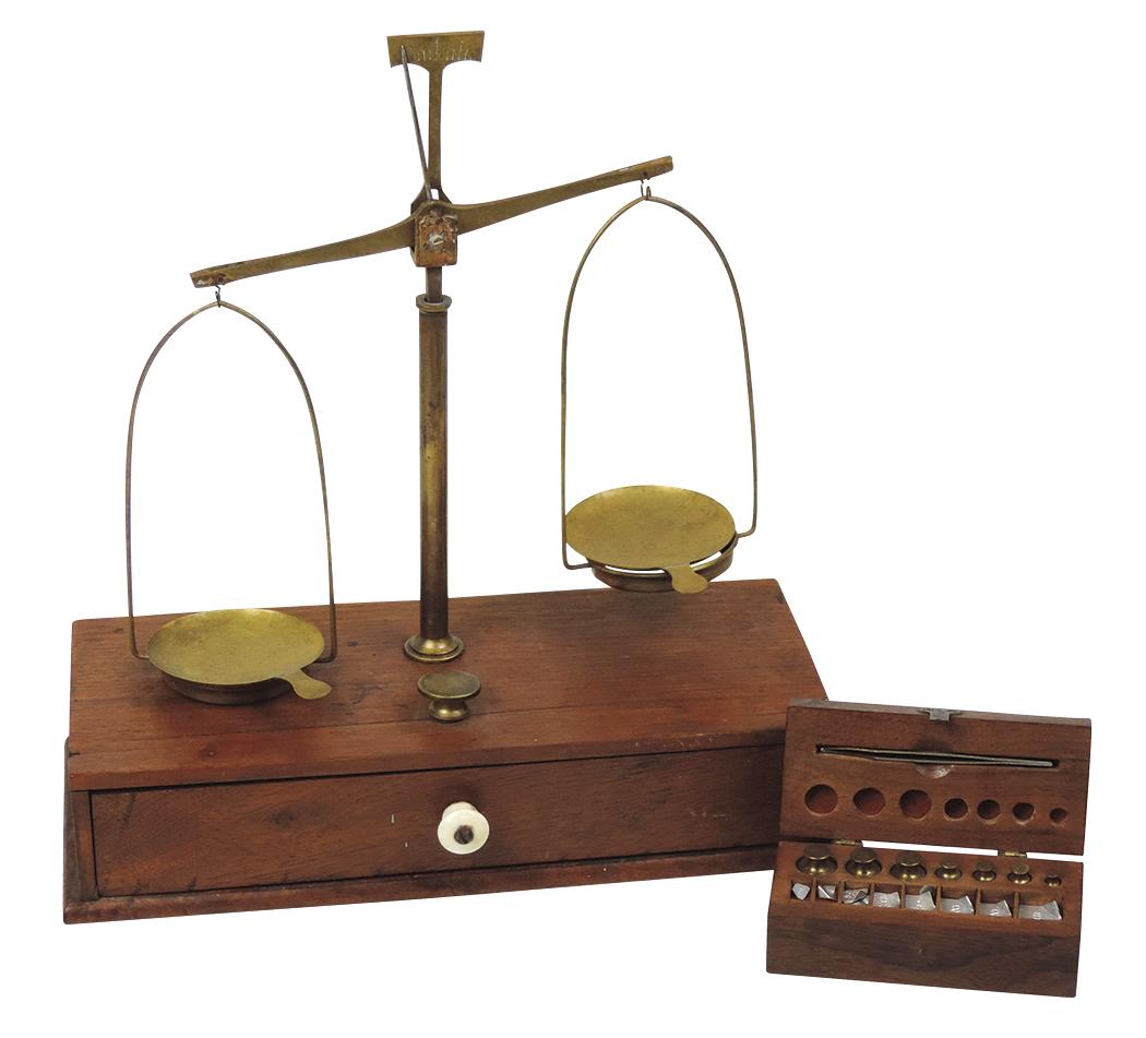 Apothecary Traveling Scale, 19th C. mahogany balance type w/brass fittings,