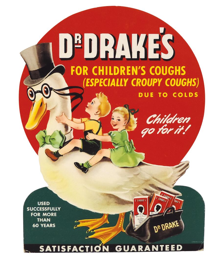 Drug Store Sign, Dr Drake's For Children's Coughs,  colorful litho on cdbd