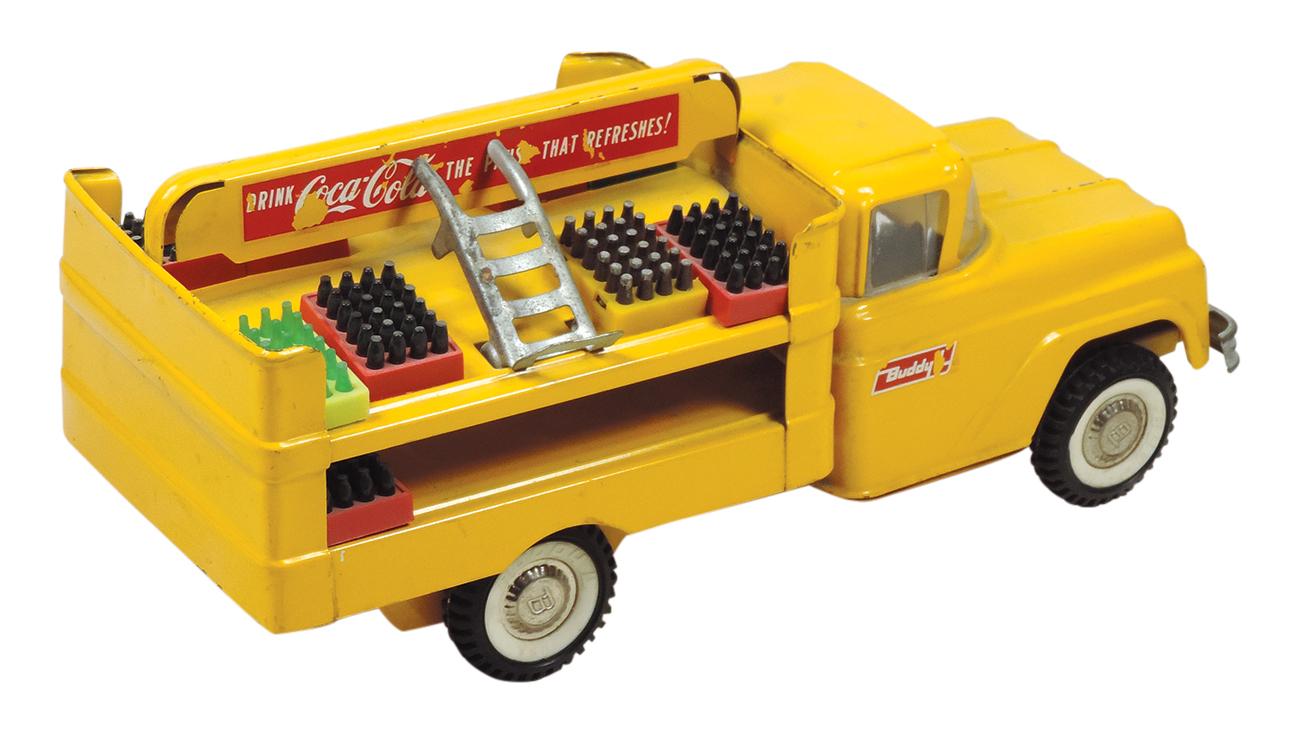 Coca-Cola Buddy L Toy Truck, c.1950's, yellow w/red decals, 8 bottle cases