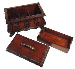 Victorian Style Carved Casket, mahogany w/lift-out tray, from the Lord Rich