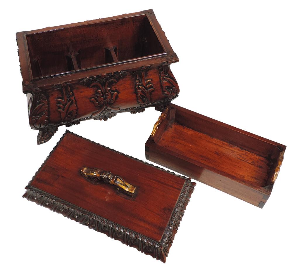 Victorian Style Carved Casket, mahogany w/lift-out tray, from the Lord Rich