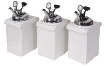 Soda Fountain Syrup Dispensers (3), glass porcelain counter drop-ins by Wal