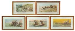 Breweriana Budweiser Prints, set of 5 Western Expansion theme scenes, c.196