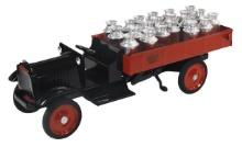 Toy Packard Dump Truck, Keystone w/miniature milk cans, pressed steel, c.19