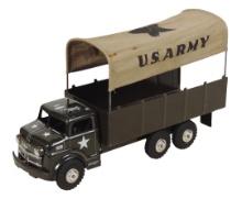 Toy U.S Army Truck, mfgd by Marx, pressed steel w/printed cloth cover, Exc+