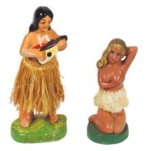 Dashboard Nude & Hawaian Dancing Dolls (2), both w/springs at waist, early