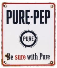Petroliana Pure Pep Pump Plate, SSP on steel-"Be sure With Pure", VG cond w/some s
