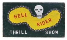 Motorcycle Carnival Side Show Sign, painted plywood c.1950 for the Hell Rid