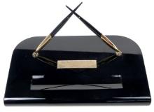 A Quartermaster's Sheaffer Desk Set, Large Shaped Black Onyx Base W/white D