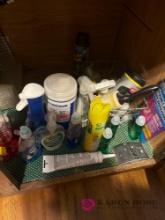contents of under the sink dish towels cleaning supplies