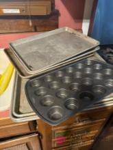 6 cookie sheets and mini muffin pan