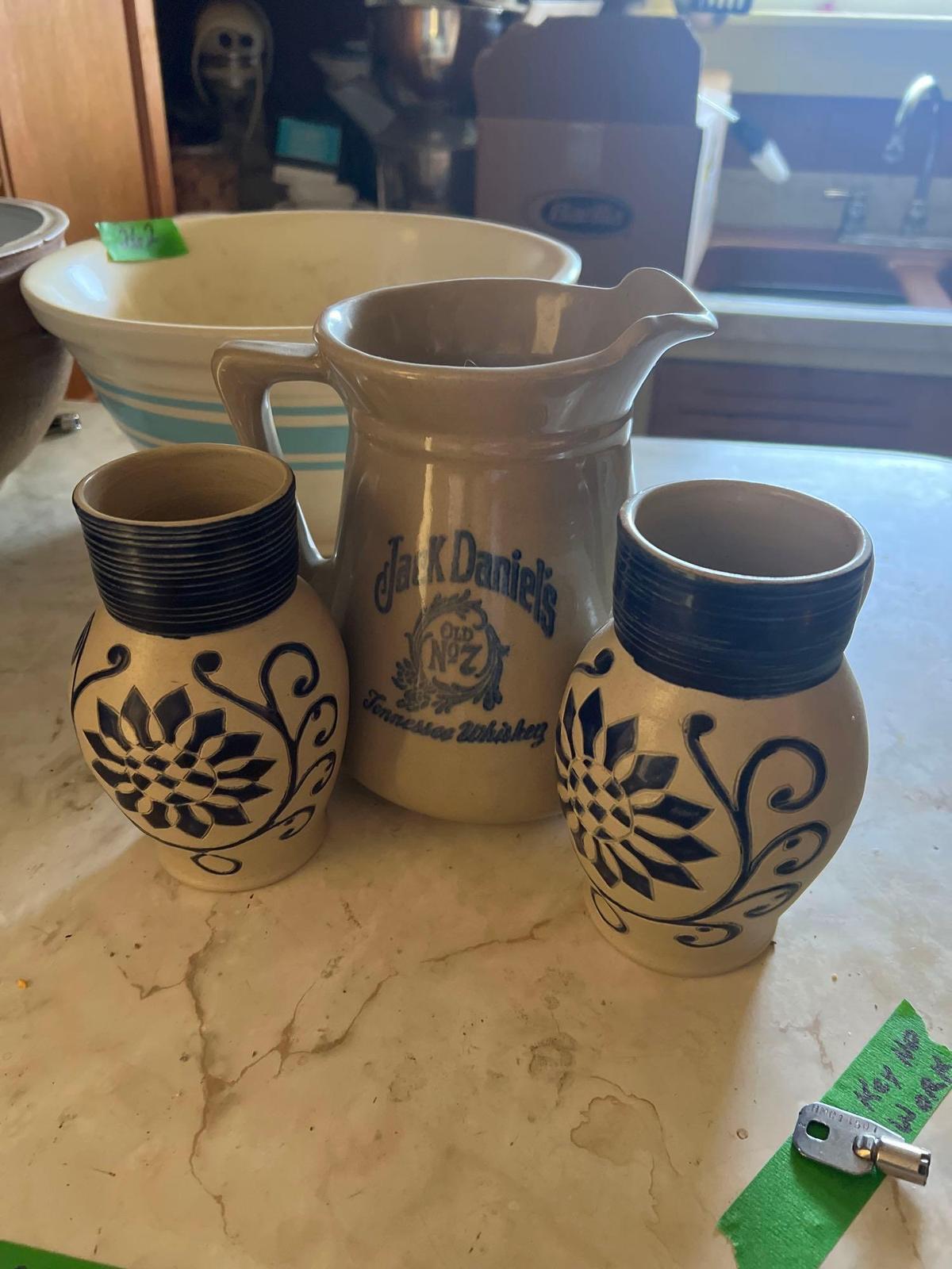 pottery mugs and pitcher - kitchen
