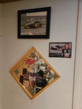 miller high life mirror,rusty wallace picture,and baseball pictures.b1