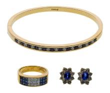 18k and 14k Yellow Gold, Sapphire and Diamond Jewelry Assortment
