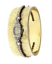 Hamilton 14k Gold Bangle and Diamond Bracelet Wristwatch