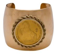 14k Yellow Gold and Coin Cuff Bracelet