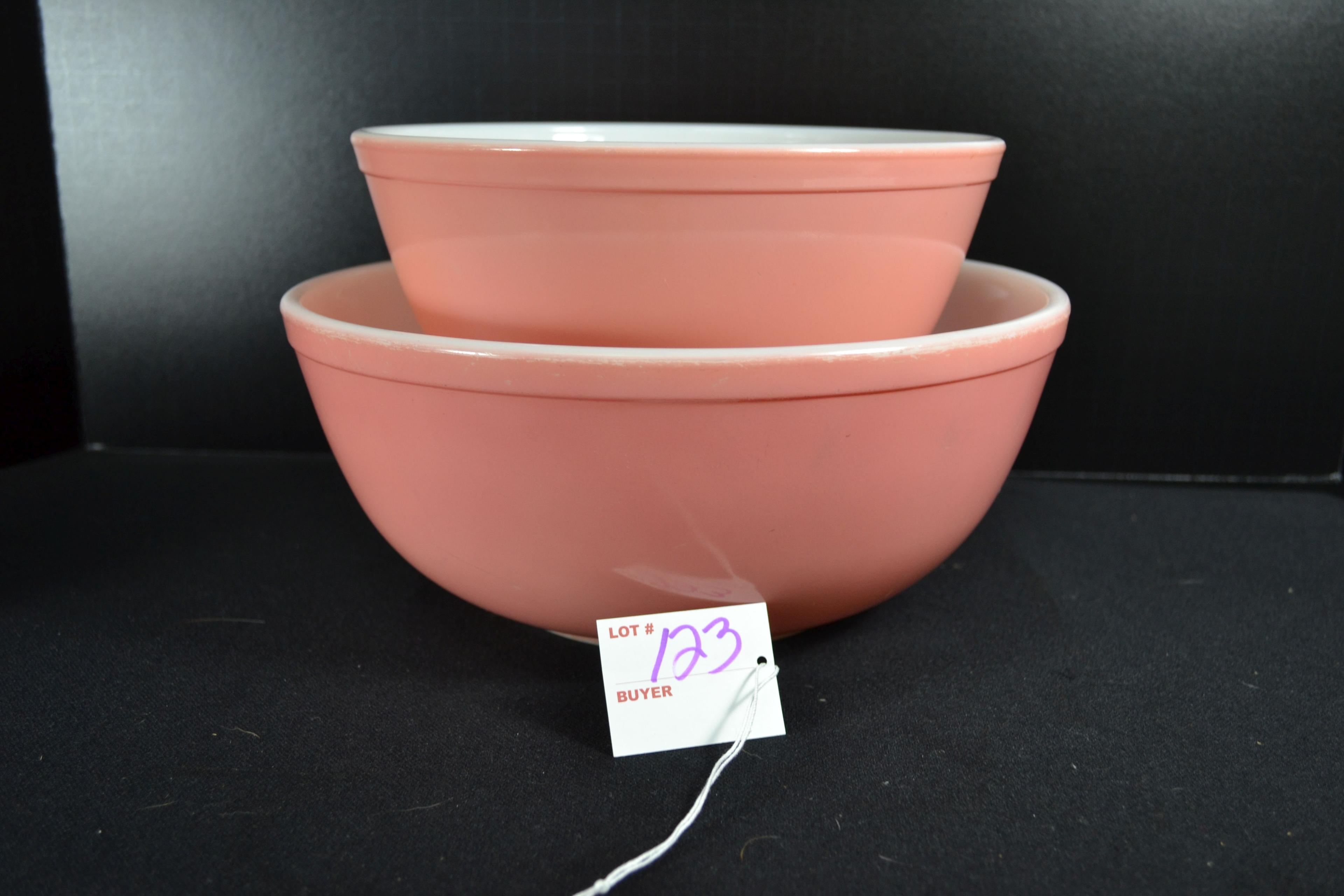 Pyrex Pink Mixing Bowls No. 403 and 404; Mfg. 1956-1962