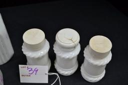 Group of Milk Glass Salt and Pepper and Spice Jars