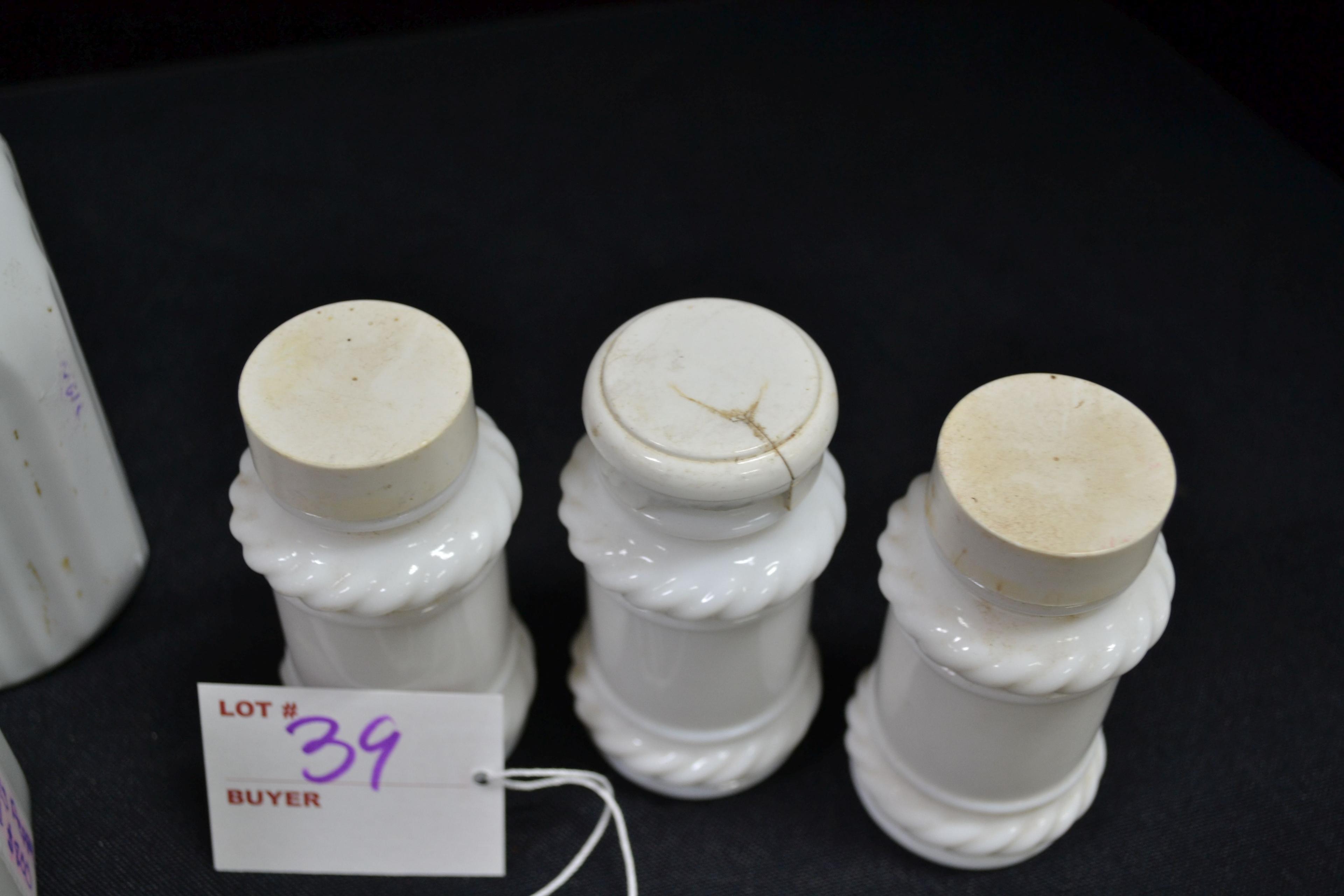 Group of Milk Glass Salt and Pepper and Spice Jars