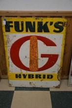 Funk's Hybrid Seed Corn Metal Sign on Wooden Frame; 46"x36"