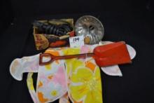 Group of Child's Metal Scoop, Noise Maker, Electric Iron, and Play Apron