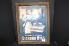 Diamond Dyes Tin Sign in Barn Door Frame; 24"x17"