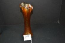 Imperial Glass Orange Swirl Thread and Ribbed Vase; 9"