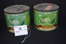 Pair of Vintage Sealed Ferry-Morse Cabbage Seed Tin Cans