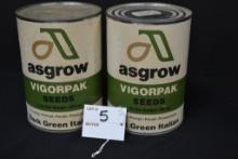 Pair of Vintage Sealed Asgrow Vigorpak Dark Green Italian Seed Tin Cans