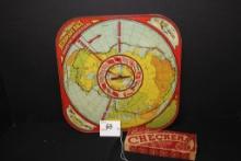 Vintage Aeroplane Race 11" Tin Gameboard w/Checkerboard and Checkers