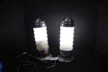 Pair of Vintage Aluminum and Frosted Glass Torpedo Lights; Both Work