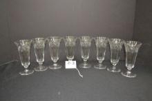 Set of 8 Crystal Floral Etched Parfait Glasses; 5-1/2" Tall
