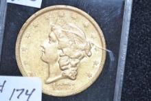 1873-S Liberty Head Twenty Dollar Gold Piece; AU