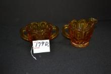 Vintage L.E. Smith Amber Moon and Stars Creamer and Sugar; Note tag in photo should be 178D